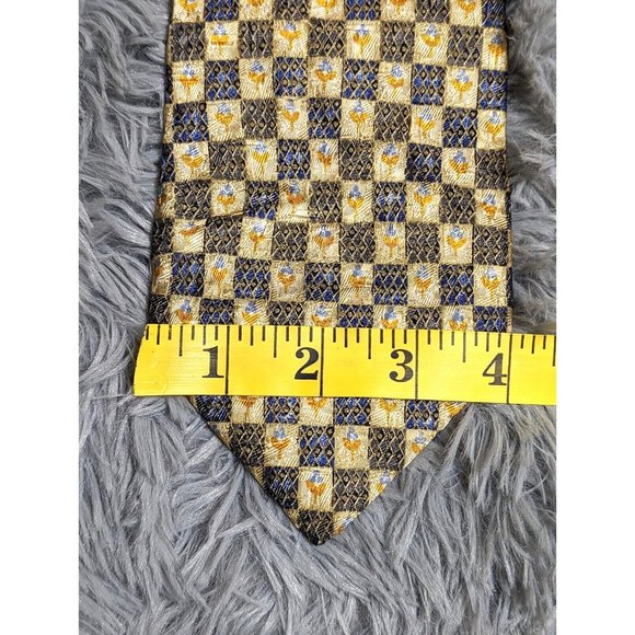 Ermenegildo Zegna Fine Silk Tie Yellow Blue‎ Gold Geometric Italy Designer Mens - Picture 12 of 12